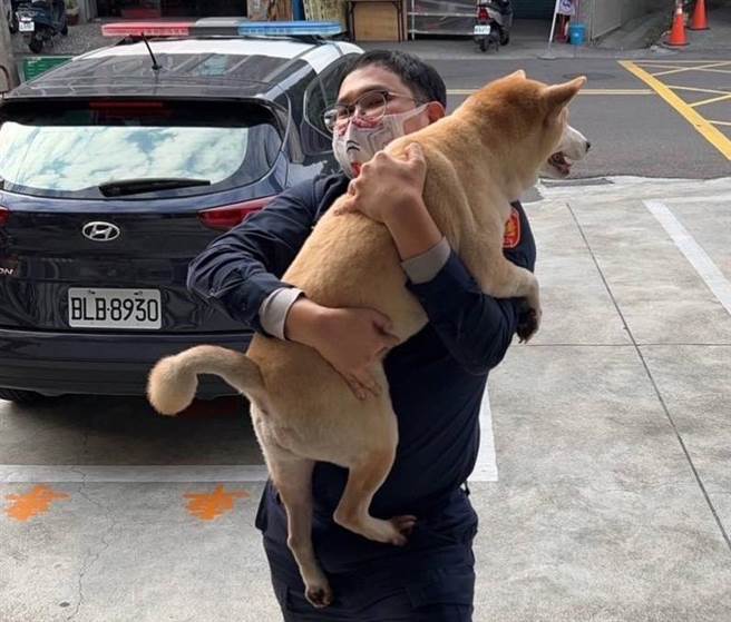 楠梓警員幫助柴犬「啾啾」回家。（翻攝照片／林瑞益高雄傳真）