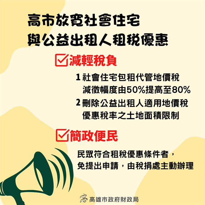 高雄市长陈其迈今（14）日主持市政会议审议通过修正「高雄市社会住宅与公益出租人地价税及房屋税优惠自治条例」草案，放宽社会住宅与公益出租人租税优惠适用条件及作业程序。（柯宗纬翻摄）