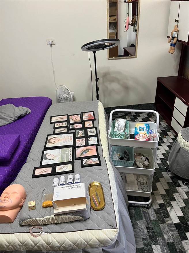 陈女自学牙齿美白、淡化乳晕、雾唇等医美疗程，自去年9月嫁来台湾开始非法执业。（新北市专勤队提供）