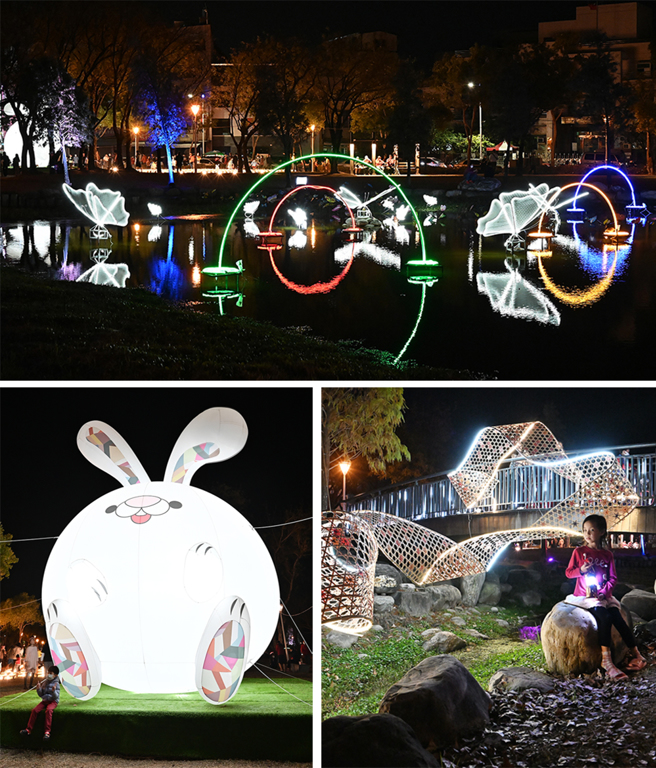 2023冈山灯艺节在公园内规划入口意象、草坪、山丘、步道、水景灯区及漫步光环境等展示场域。(摄影/Carter)