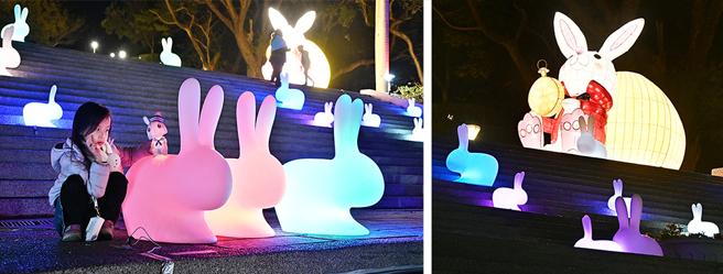 鼓山公园打造月亮造型及俏皮可爱的兔子灯饰，整体布置像是一本大型立体书，将游客带入缤纷的童趣王国。(摄影/Carter)