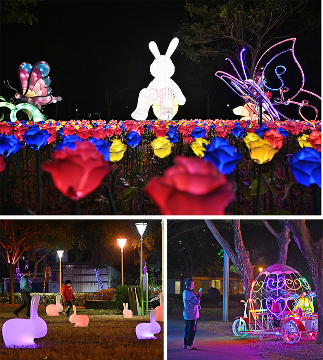 「2023点亮LINYUAN迎新年-欢乐捷运幸福城」灯会的兔子灯饰富有幻想童趣。(摄影/Carter)
