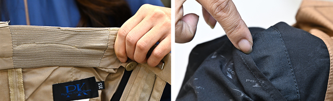 PK褲子大王獨家專利商品「會呼吸的褲子」與「抗磁波智慧功能褲」，產品注重功能設計符合人體工學。(攝影/Carter)