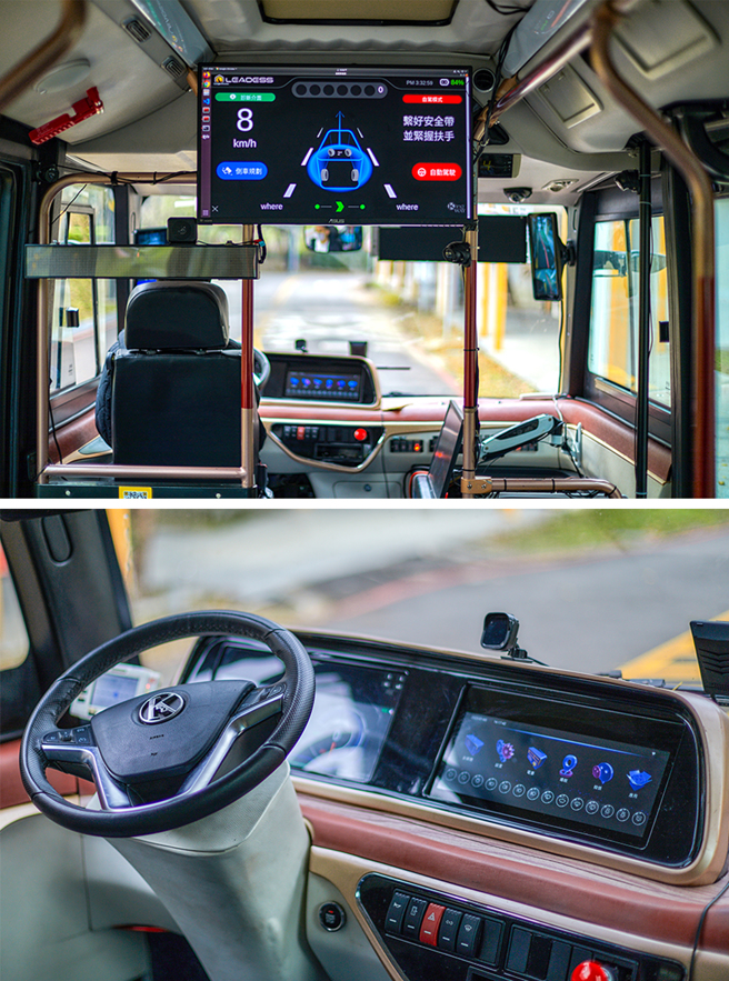 业者因应道路环境和不同需求，量身打造中型巴士到小型无人接驳车等自驾车。(摄影/刘晓天)