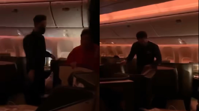 夏玉顺飞机大闹一事，被空服员质疑是在放烟雾弹。(图/谢国安 脸书)