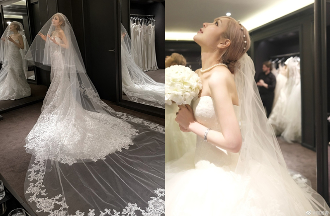 周扬青称买婚纱当作送自己的礼物。（图／翻摄自周扬青微博）