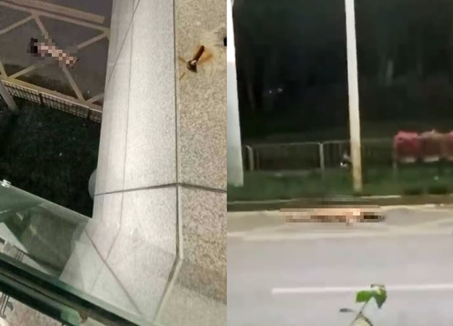 疑似有情侣在天桥上「野战」太过激烈，导致全身脱光的女子不慎坠落桥下，失去生命迹象。（翻摄自微博）