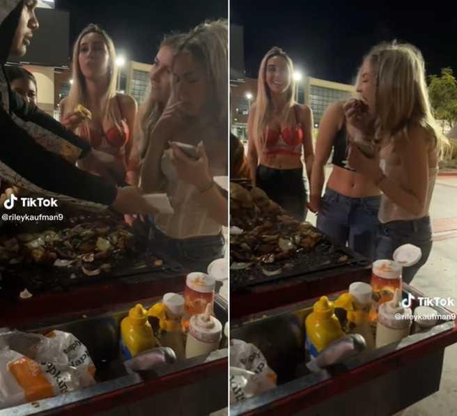 其中一人舔了一口，还打算放回去。（图／翻摄自rileykaufman9 TikTok）