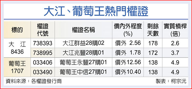 大江、葡萄王热门权证