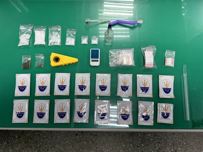 警方查獲安非他命、大麻、毒咖啡包等贓證物。（翻攝照片／林郁平台北傳真）