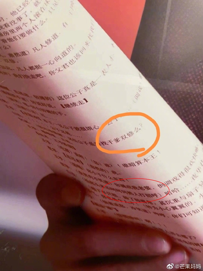 网友发现赵又廷的广告照片所拿的书本有奇怪台词。（图／翻摄自芒果妈妈微博）