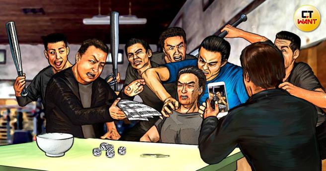 弘仁会近来传出捞金新手法，锁定富商猪仔押人殴打勒赎，甚至拿出骰子，企图将赎金硬掰成赌金。（示意图／本刊绘图组）