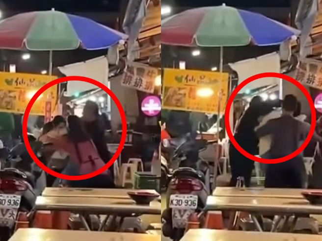 男子不满买的糖炒栗子剥不开，向店家理论，在现场挑衅叫嚣，男子的越南籍女友甚至衝上前想抢老板的手机，4人顿时扭打成一团。（翻摄自记者新闻网）