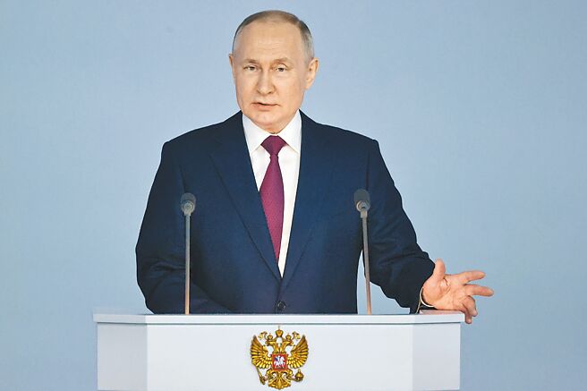 俄罗斯总统普丁（见图）21日发表演说，控美国主导的西方国家挑起衝突。（美联社）