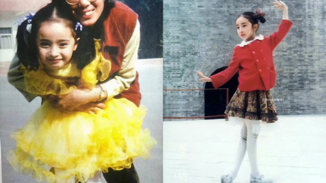 杨幂的童年现代装扮也很美。(图/微博)