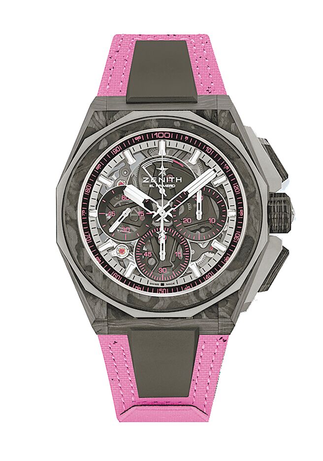 真力时DEFY Extreme E “Energy X Prix” Edition限量表，表带和表盒採用回收轮胎的再生材质，86万4400元。（ZENITH提供）