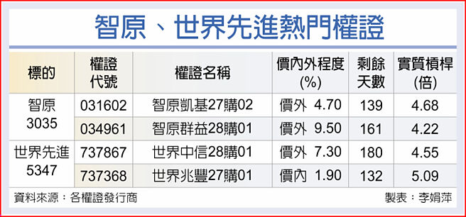 智原、世界先进热门权证