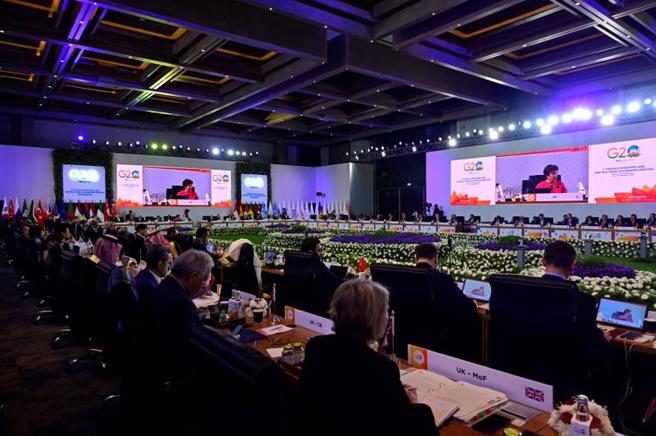 印度班加罗尔举行的二十国集团（G20）财长和央行行长会议。（路透社）