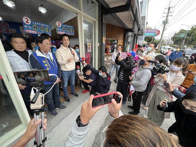 藍營台北市長蔣萬安等大咖相繼到南投力挺林明溱，強調林明溱的政績大家有目共睹。（林明溱競辦提供／楊靜茹南投傳真）