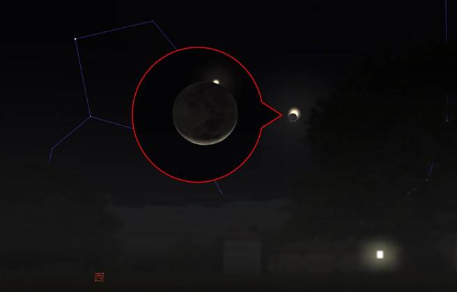 月掩金星模拟示意图。（南瀛天文馆提供／程炳璋台南传真）