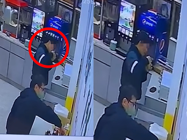 台中一间牛排馆店家控诉，日前店内来了一批共25人的韩国客人，其中一名韩国人竟在挖冰淇淋时，疑似直接用勺子挖了一口放嘴里。（翻摄自脸书「19House炙烧牛排-台中太平店」）