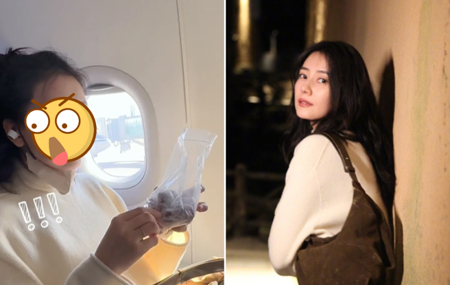 高圆圆素顏搭飞机，被发现肤况保持良好。（图／抖音@我老板是高圆圆；微博@高圆圆）