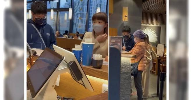 陆元琪与儿子和妈妈在信义区百货公司外带饮料。（图／读者提供）