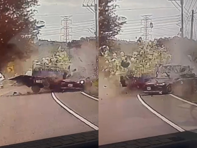 台9线台东县卑南乡烟草路段今（27）发生一辆轿车因超车不慎，在对向车道打横后遭载满高丽菜的货车撞上，轿车上的2名男子伤重不治，菜车上2名女子送医急救中。（民眾提供）