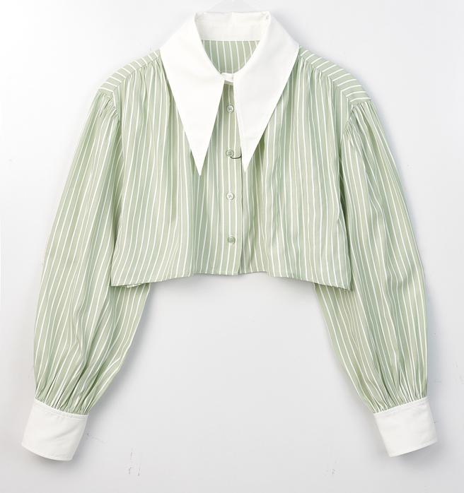 SOGO忠孝馆Heather条纹短版尖领衬衫，2190元。（SOGO提供）