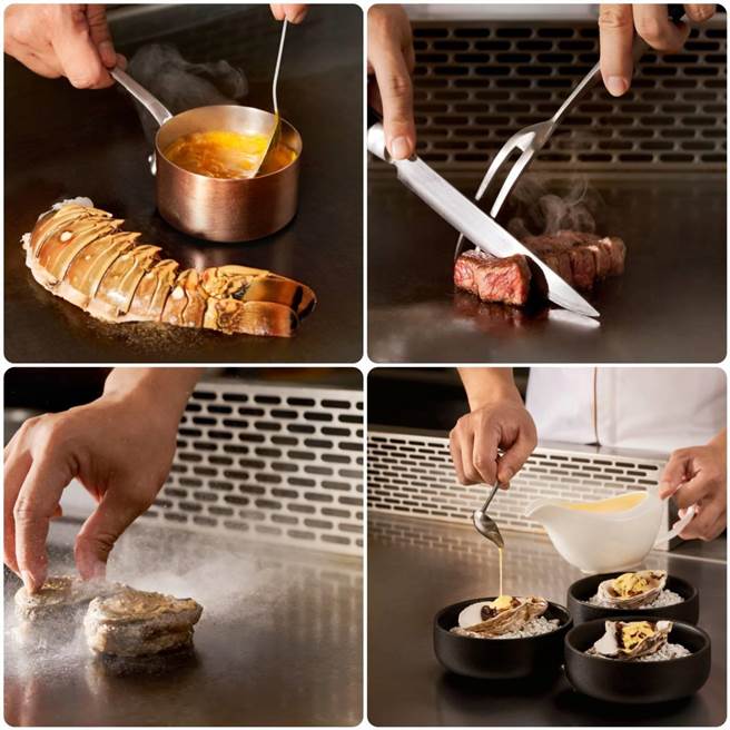 「乐葵」以1380元加1成的价位，一次网罗高价铁板烧才有的梦幻食材纳入菜单。（乐葵法式铁板烧提供／陈韵萍合成）