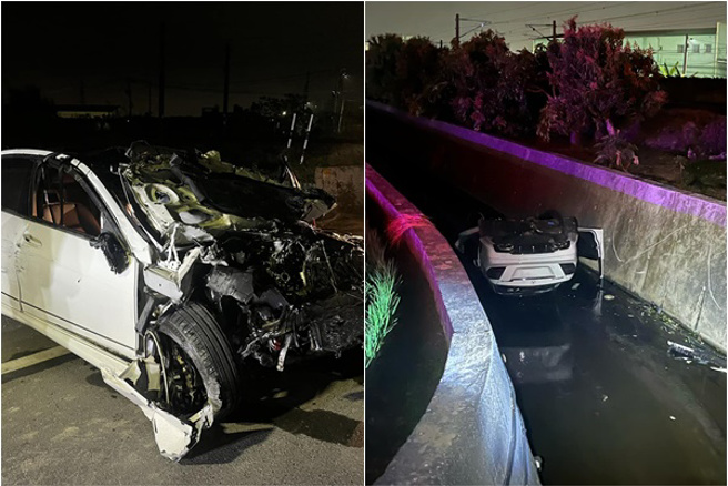 台南賓士C300高速飛越農田，2男連人帶車墜深溝不治，慘況曝光！(翻攝臉書台南道路救援（張家班）)