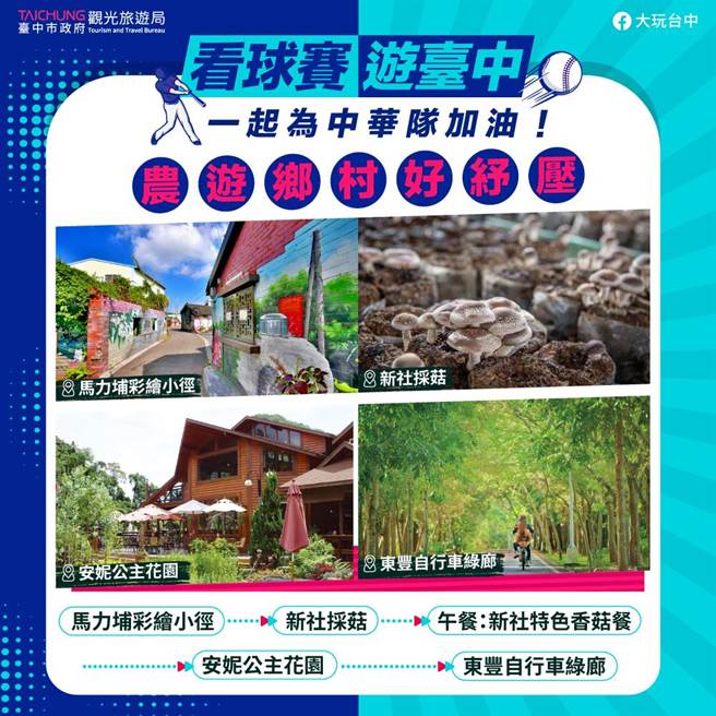 世界棒球經典賽將於3月8日起在台中洲際棒球場登場，市府特別與旅宿及觀光產業合作，推出住宿及餐飲優惠及推薦遊程。（台中市觀旅局提供）