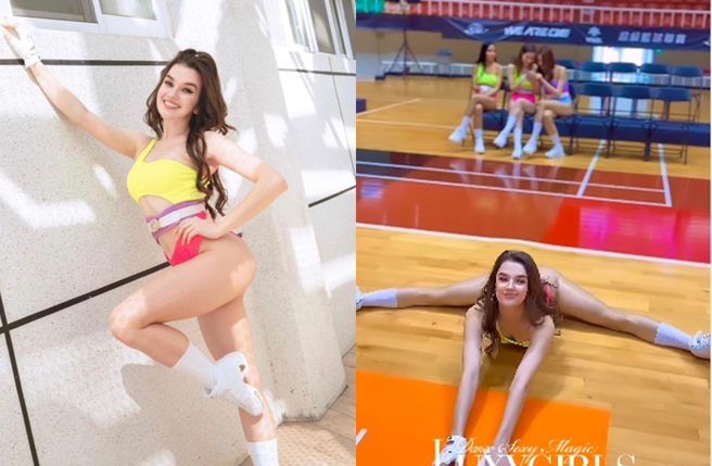 啦啦队又干扰罚球，超辣成员丁字裤「一字马」泄春光。（图／IG@natali.manikhina、luxygirlcrew）