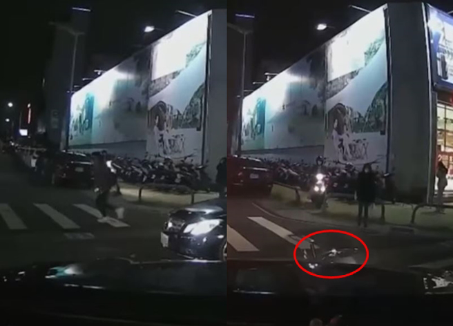 驾驶因好心等待行人通过路口，没想到自己要左转时，却遭到直行的机车猛撞。（翻摄自YouTube频道「WoWtchout - 地图型行车影像分享平台」）