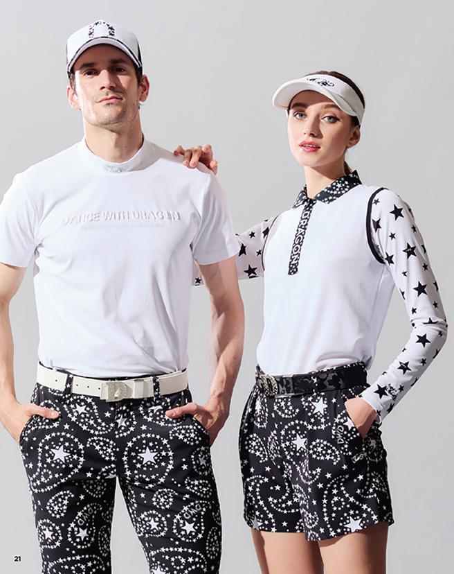 SOGO復兴馆日本高尔夫品牌Dance With Dragon，短袖POLO上衣，特价4380元；短裤特价7180元。（SOGO提供）