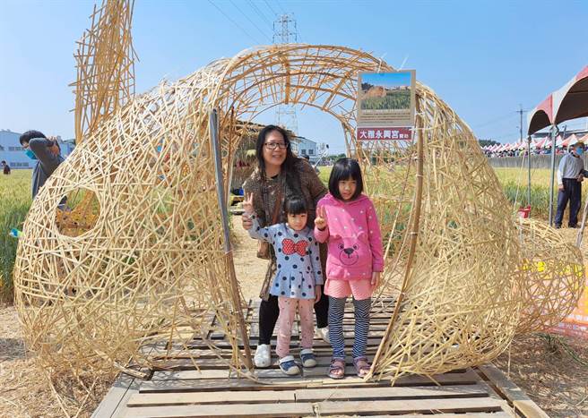 大雅區小麥文化節今年邁入第20年，活動現場吸引大批親子及民眾前往麥田自拍留影，感受浪漫愜意的春天。（陳世宗攝）。