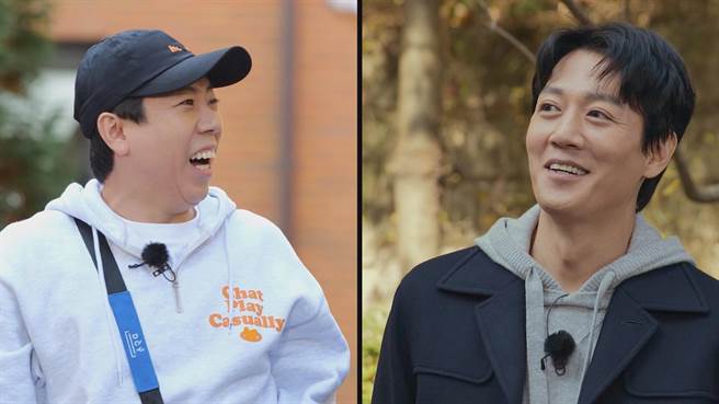 梁世灿（左）看到偶像金来沅上《RM》整个笑开怀。（中视、中天综合台提供）