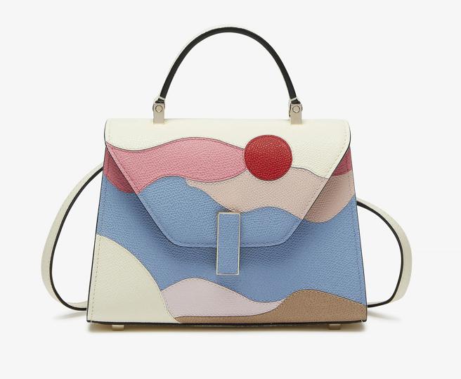 独家微风信义Valextra Iside Micro日落映像镶嵌手提肩背包，价格店洽。（微风提供）