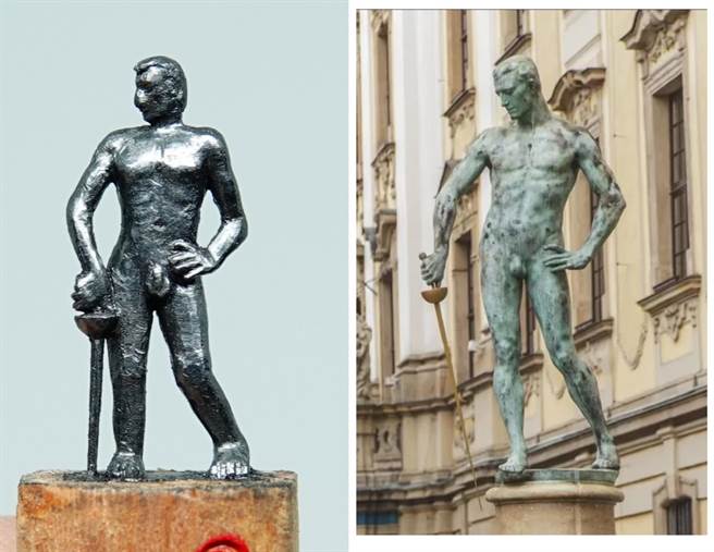 雲林縣鉛筆芯雕刻達人李健竹的「劍客塑像」作品，賣給波蘭收藏家300美金。（李健竹提供／張朝欣雲林傳真）