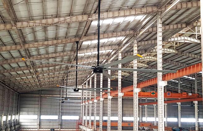 科莱斯节能工业风扇，应用在工业厂房中使用。图／业者提供