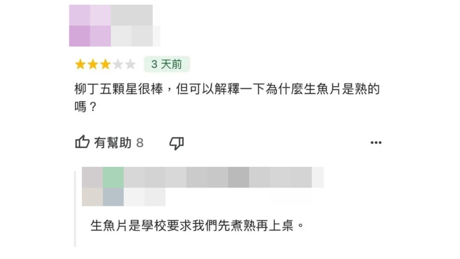 有學生在餐廳下給評價留言。（圖／翻攝自成功迷因粉專）