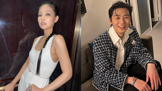 Jennie在巴黎时装周上巧遇朴叙俊，两人互动羡煞旁人。（图／IG@jennierubyjane）