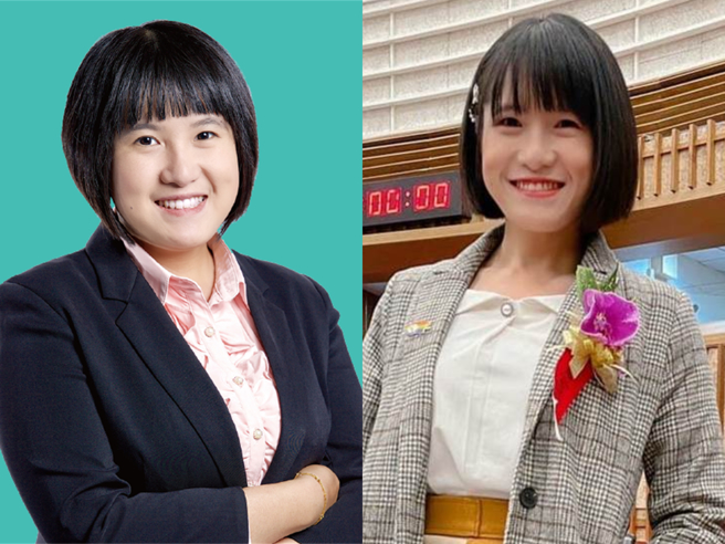 高市议员郑孟洳2018年首届当选时，当时体态丰腴，被酸民狂酸外型是「大妈」、「太丑」等恶毒话语不绝于耳，她受到刺激下，奋发图强练拳击健身。（合成图／柯宗纬翻摄）