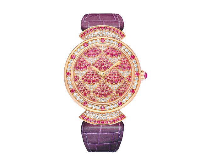 宝格丽Divas'Dream Mosaic粉红刚玉珠宝表。（BVLGARI提供）