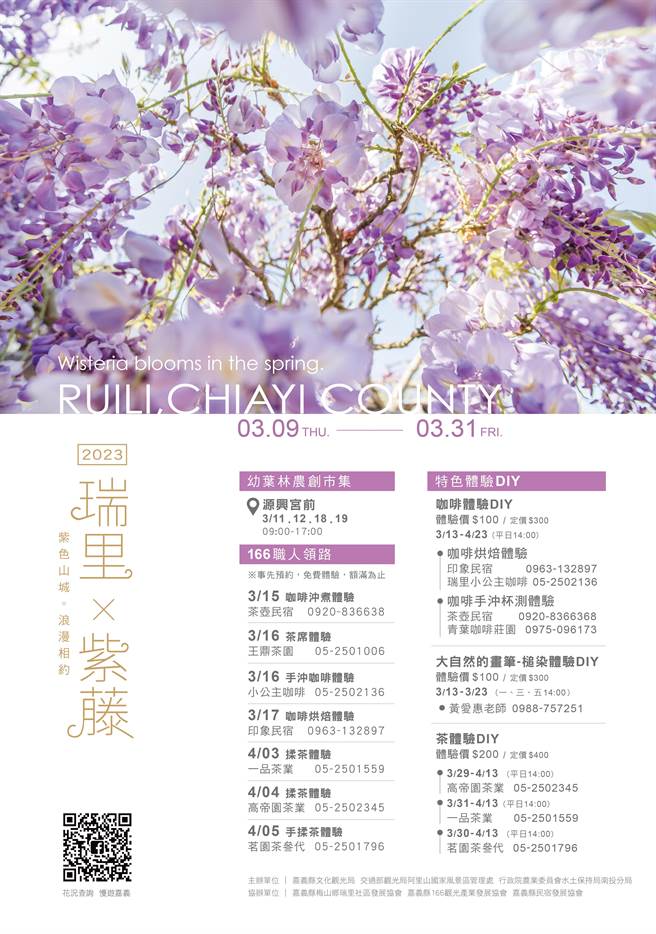 嘉义县政府提供紫藤花季懒人包讯息。（嘉义县政府提供／廖素慧嘉义传真）