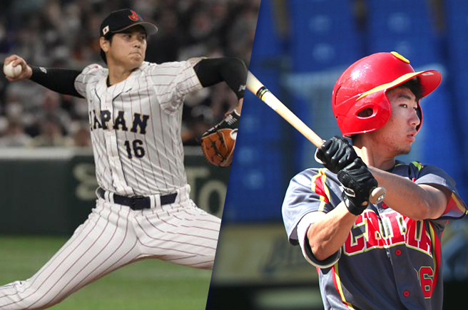 大陆球星杨晋(右)从大谷翔平手中敲出一支安打。(图／美联社、中时资料库)