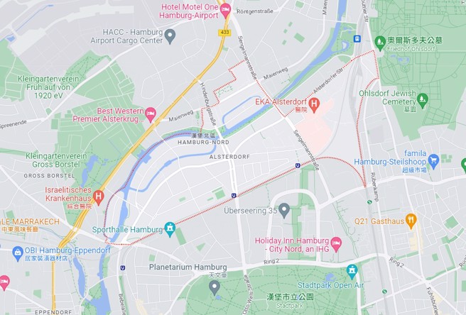 德国汉堡市阿尔斯特多夫区（Alsterdorf）。（图取自Google地图）