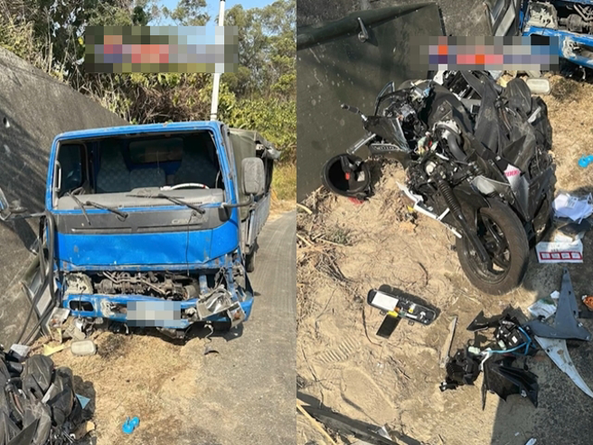 货车过弯时失控暴衝到对向车道，首当其衝的骑士遭撞后送医不治，后方还有一名骑士见货车衝来，直接跳车奔跑到后方才躲过死劫。（翻摄自YouTube频道「WoWtchout - 地图型行车影像分享平台」）