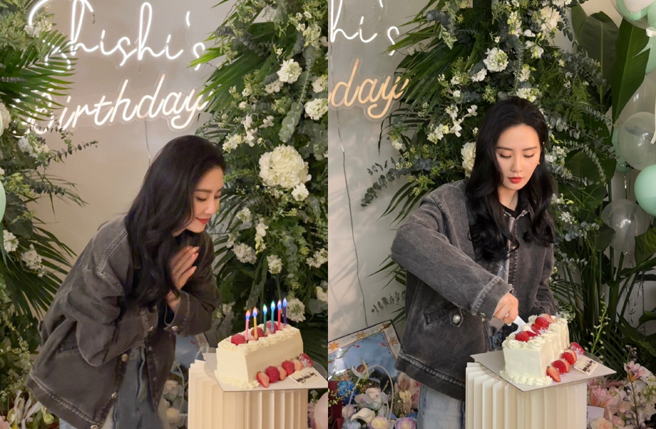 刘诗诗与工作人员庆生。（图／翻摄自诗诗的小板报微博）