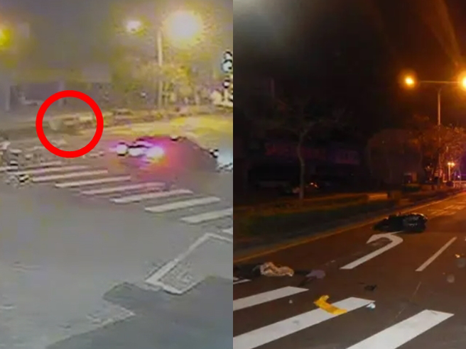 台中大里一名賣雞排的22歲女子今（10）凌晨1點下班騎車回家時，遭一輛賓士C300從右側撞飛，整個人從座位噴飛後墜地全身骨折。（翻攝自記者新聞網）